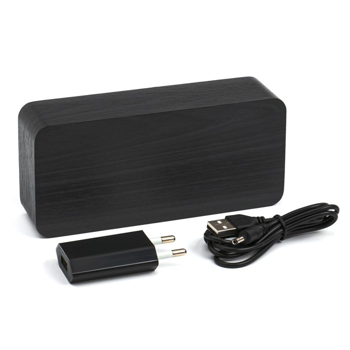 Часы - будильник электронные "Цифра-Т" настольные с термометром, деревянные, ААА, USB