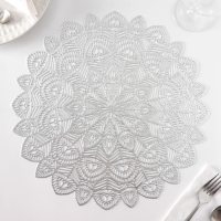 Салфетки сервировочные на стол Доляна &laquo;Цунами&raquo;, d=38 см, 4 шт, цвет серебро