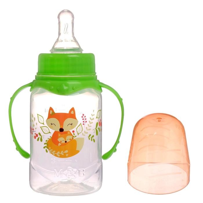 Бутылочка для кормления &laquo;Лисичка Соня&raquo;, классическое горло, с ручками, 150 мл, от 0 мес., цвет зелёный