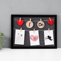 Фоторамка пластик на 3 фото 9х13 см "Я согласна" с прищепками, чёрная 40х30х1,5 см