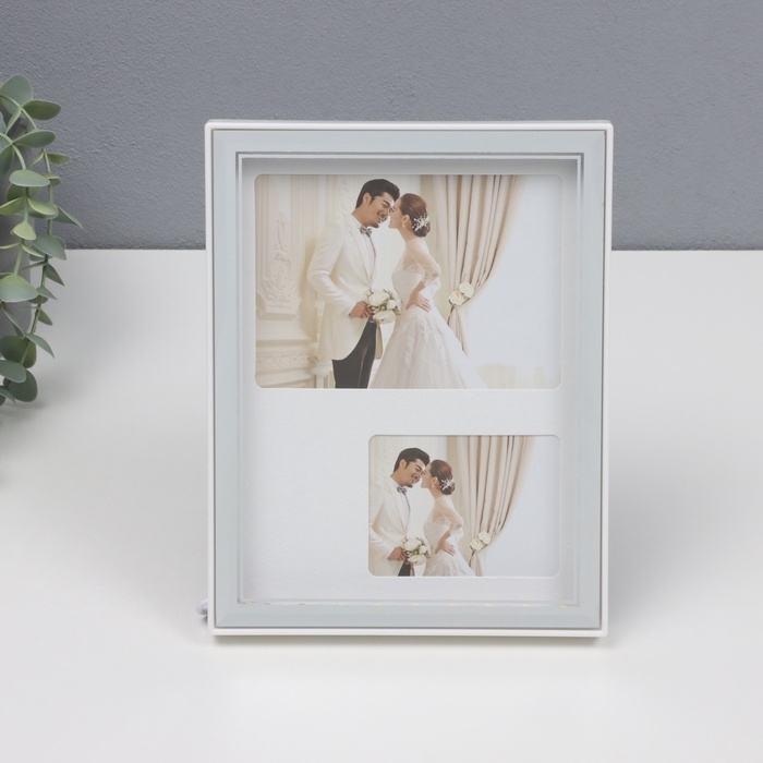 Фоторамка пластик на 2 фото 6х8,5 и 9х13 см "Яркие моменты" свет от USB, серебро 18х2х23 см   107050