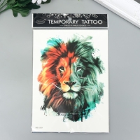 Татуировка на тело чёрная с цветом "Лев" 21х15 см