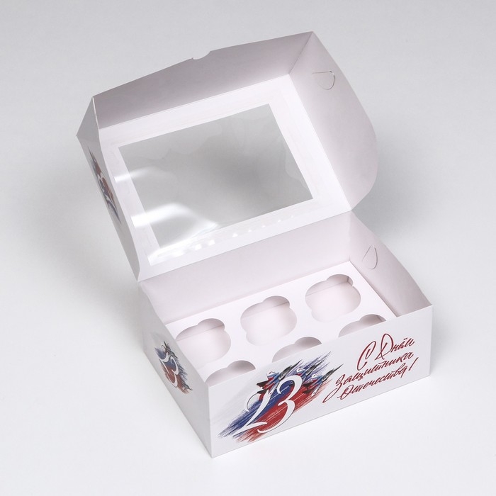 Упаковка под 6 капкейков "С Днём Защитника Отечества", 25 х 17 х 10 см