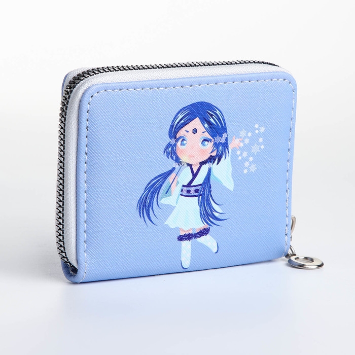 Кошелёк на молнии, отдел для карт, для монет, цвет голубой