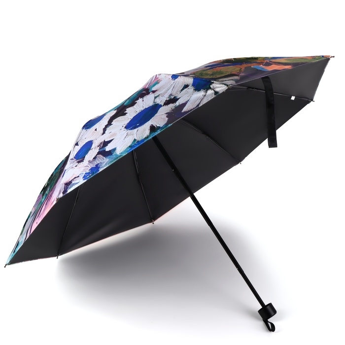 Зонт механический &laquo;Цветочная картина&raquo;, эпонж, 4 сложения, 8 спиц, R = 48/55 см, D = 110 см, цвет МИКС