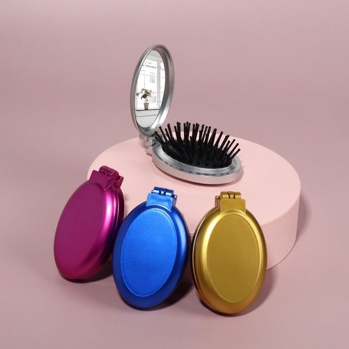 Расчёска массажная &laquo;Перламутр&raquo;, складная, с зеркалом, 5,5 &times; 8,5 см, цвет МИКС