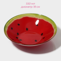Набор тарелок стеклянных Доляна &laquo;Сладкий арбуз&raquo;, 19 предметов: 6 десертных тарелок, 6 обеденных тарелок, 6 мисок, салатник