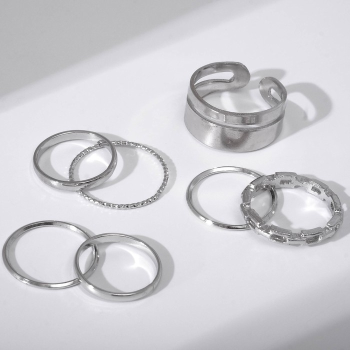Набор колец 7 штук &laquo;Тонкость&raquo;, размер МИКС, цвет серебро