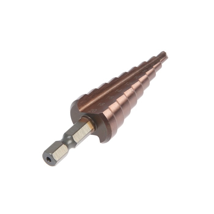 Сверло ступенчатое ТУНДРА, HSS-Co, шестигранный хвостовик, 4 - 20 мм