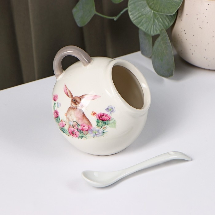 Сахарница с ложкой Доляна &laquo;Зайка&raquo;, 200 мл, цвет белый