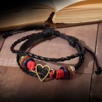 Браслет кожа &laquo;Стиль&raquo; сердце, цвет чёрно-красный, d=7 см