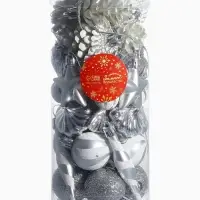 Набор украшений пластик 33 шт "Праздничный хоровод" 4 см, серебро