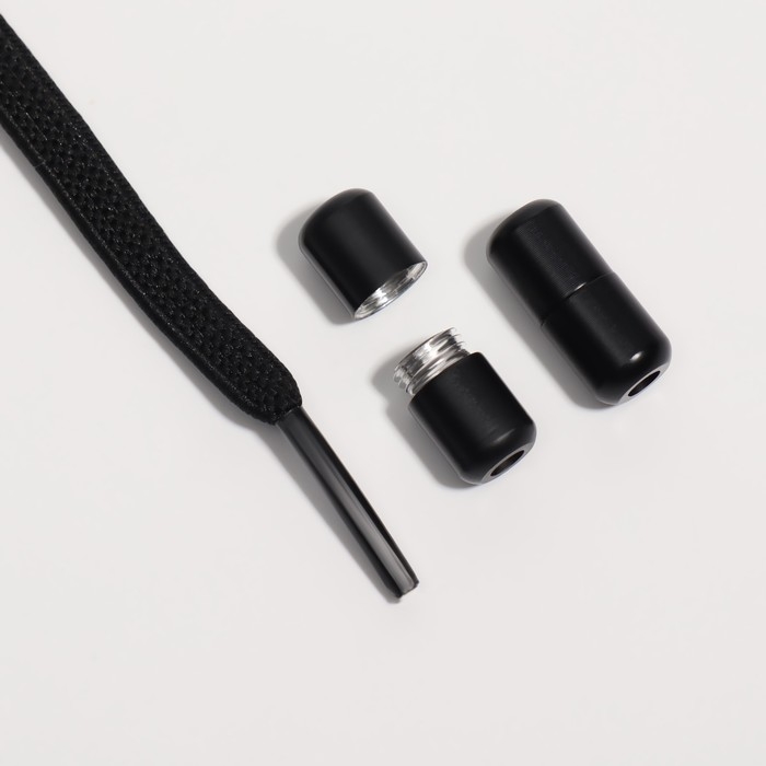 Шнурки для обуви, пара, плоские, с фиксатором, эластичные, 6 мм, 100 см, цвет чёрный