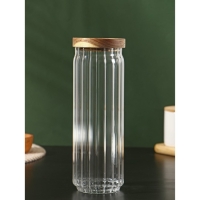 Банка стеклянная для сыпучих продуктов с деревянной крышкой &laquo;Дафна&raquo;, 1,3 л, 9&times;26 см