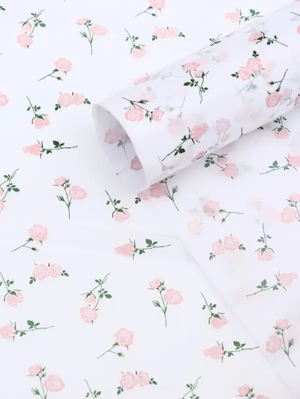 Бумага упаковочная тишью, &laquo;Садовые розы&raquo;, белый, 50 см &times; 70 см 17 грамм