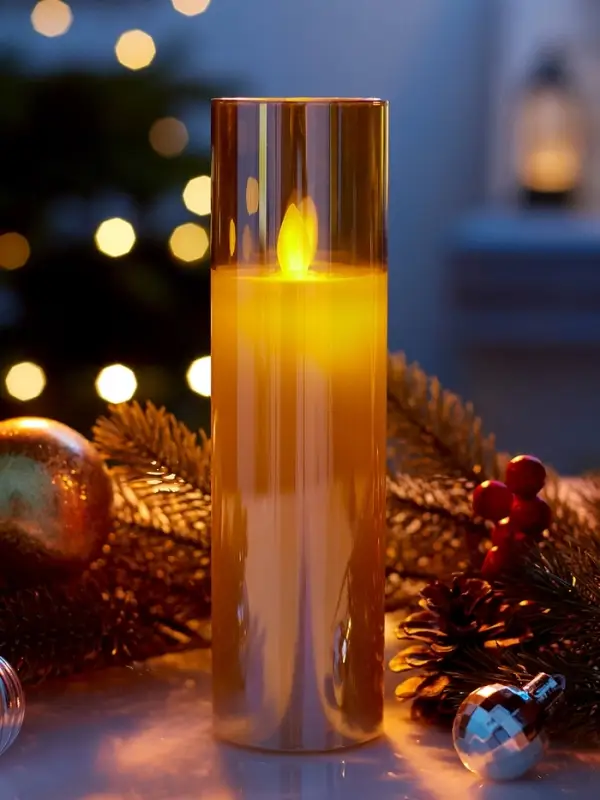 Светодиодная свеча "Золотистая" 20х5.5 см, AAx2 (не в компл.), Т/БЕЛЫЙ