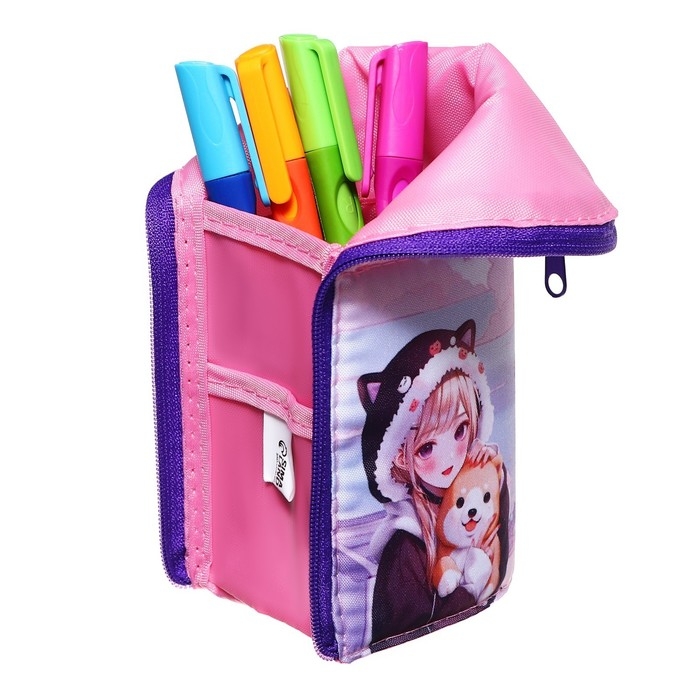 Пенал тубус-подставка, 85 х 210 х 65 мм, мягкий, тканевый, Calligrata, ПМО 12-20 "Друзья корея"