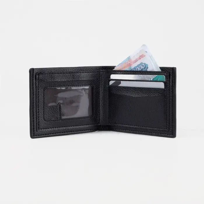 Портмоне мужское без застёжки, отдел для купюр, монет и карт, цвет чёрный