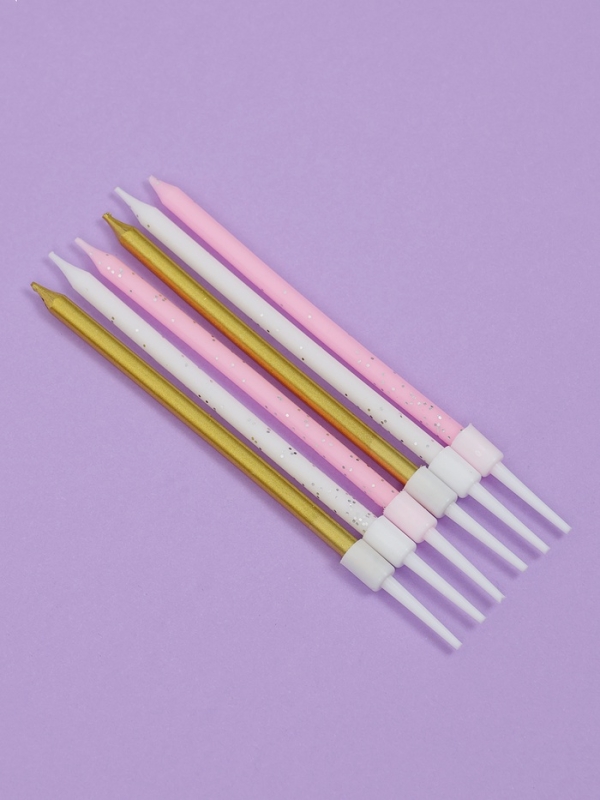 Свечи для торта "Блестящая вечеринка", 6 шт, белый, розовый, золотой