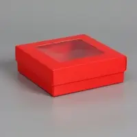 Коробка складная, крышка-дно,с окном, красная, 15 х 15 х 5 см
