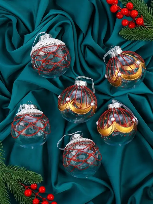 Набор шаров пластик d-8 см, 6 шт "Лирой"красно-белый