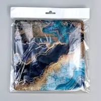 Тарелка одноразовая бумажная квадратная &laquo;Мрамор&raquo;, синий,21 см