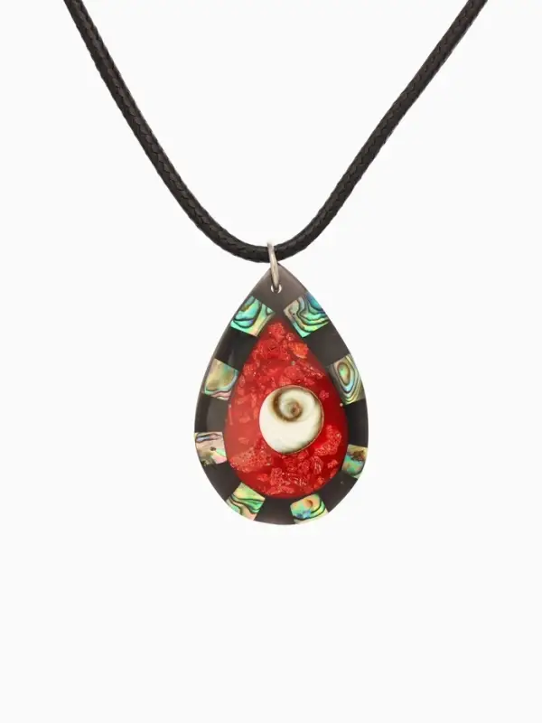 Кулон "Капля" ракушка 25,5 см, цв. чёрно-красный