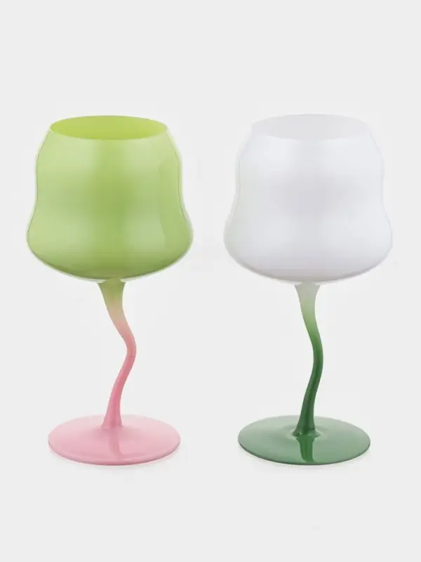 Бокалы для вина Pint, 465 мл, 8&times;19 см, набор 2 шт., стекло, зелёные, белые