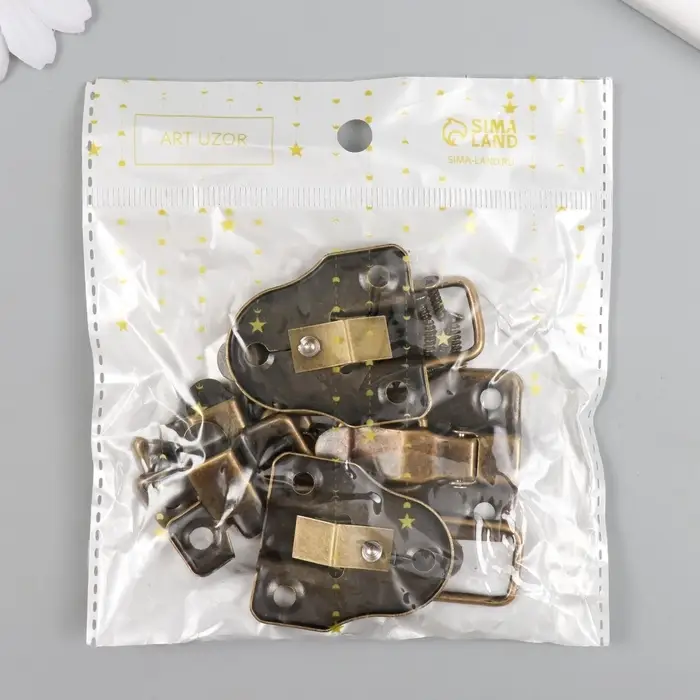 Замок металл для шкатулок. сундуков бронза + гвозд. набор 3 шт 5,8х4х1 см