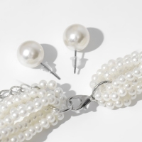 Набор 2 предмета: серьги, бусы &laquo;Жемчужный со стразами&raquo;, цвет белый, 40см