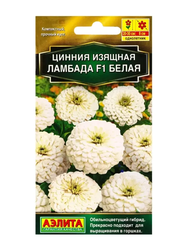 Семена цветов Цинния Ламбада F1 белая  Золотая серия, Ц/П,12 шт.