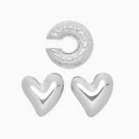 Набор серьги и каффы 3 шт. &laquo;Сердечко&raquo; бублик, цвет серебро