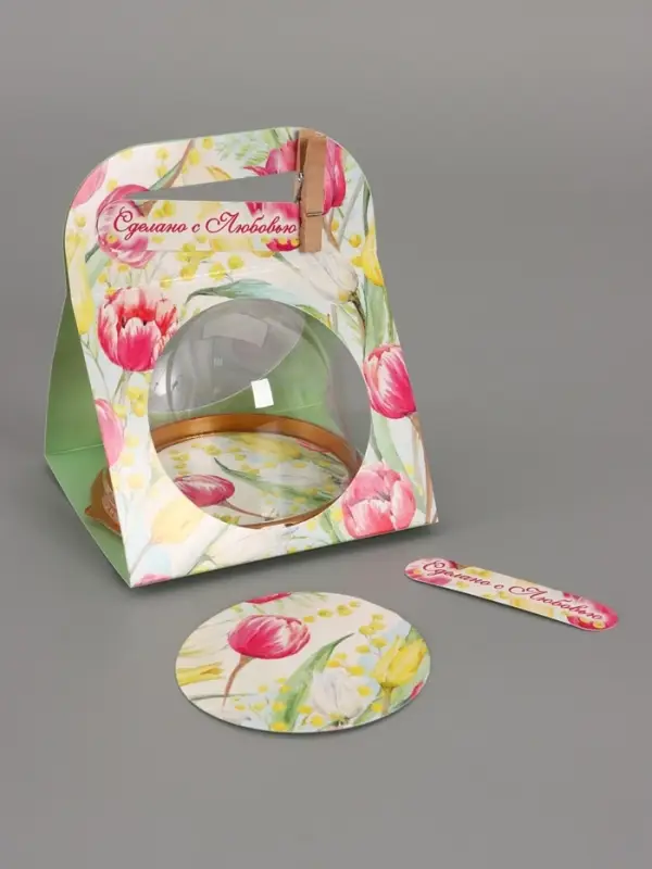 Коробка с куполом "Тюльпаны с мимозой" 11,5 х 12 х 15,5 см