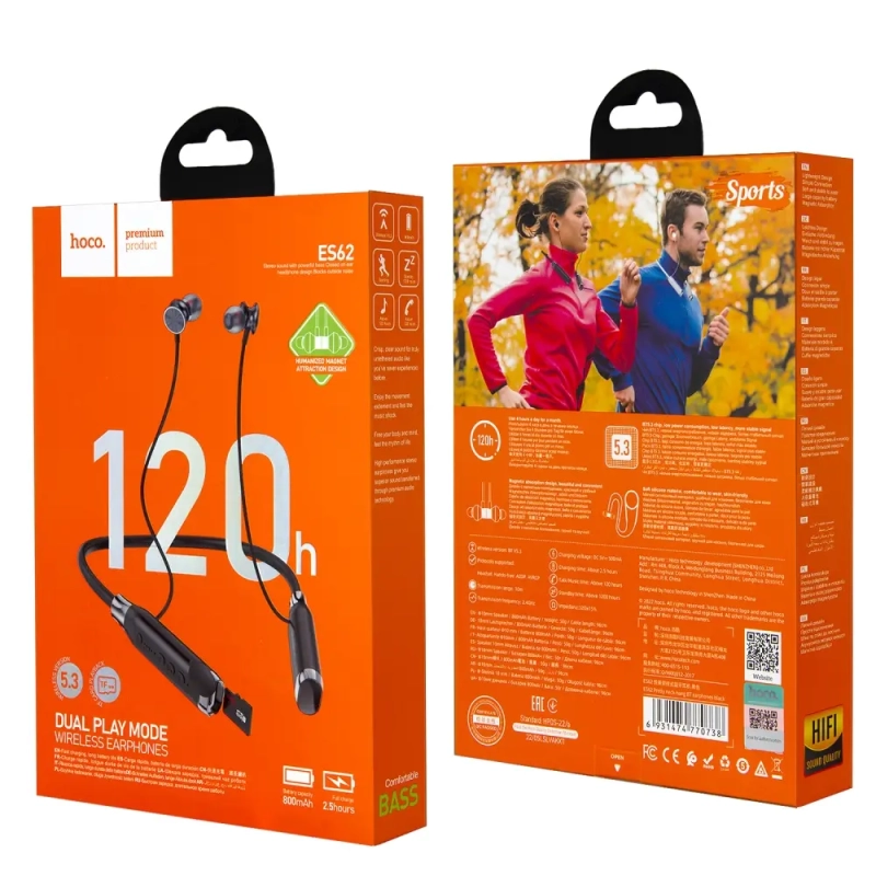 Наушники ES62 Bluetooth Sport Earphone HOCO черные