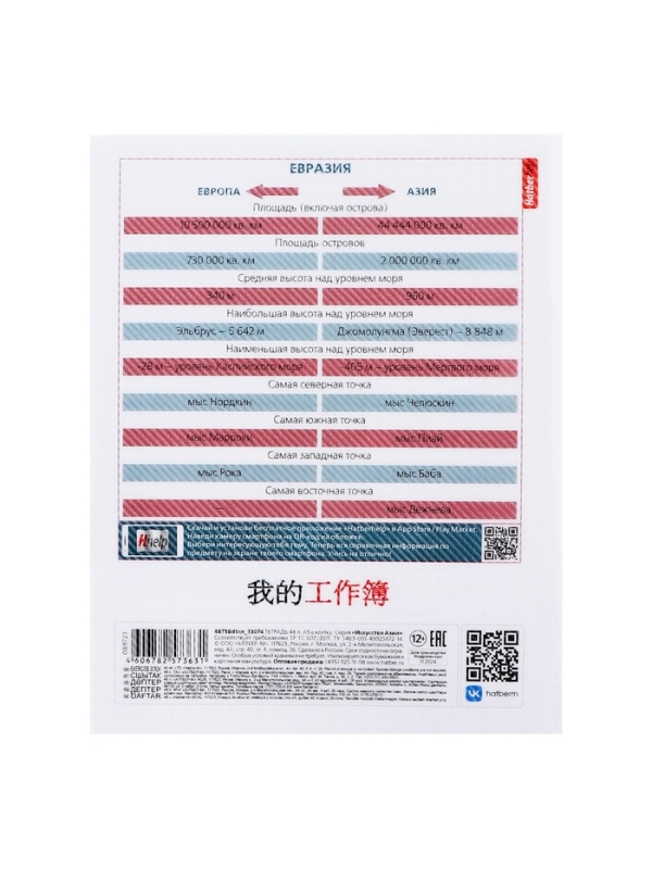 Тетрадь 48 листов в клетку &laquo;Искусство Азии&raquo; ГЕОГРАФИЯ, пластиковая обложка с печатью, тиснение фольгой, с интерактивным справочником, блок оф...