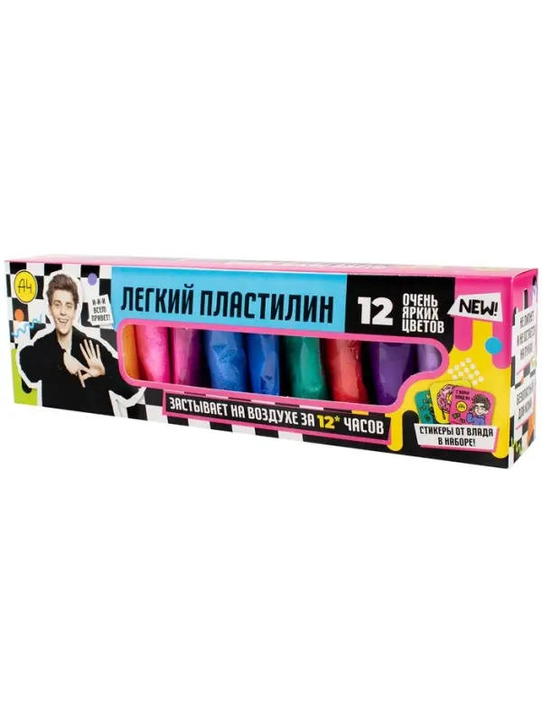 Игрушка в наборе Легкий пластилин Влад А4 12 шт очень яркие цвета коробка