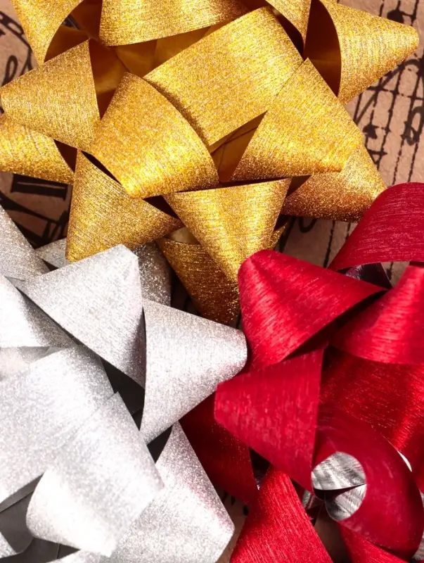 Бант - звезда №7.5, фасовка 8 шт., с блестками, МИКС