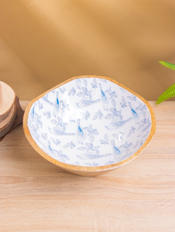 Салатник "Синие птицы" дерево манго 29х29х11 см