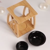 Аромалампа бамбук, керамика с подставкой под свечу "Узоры" чёрная 9,5х9,5х13,5 см