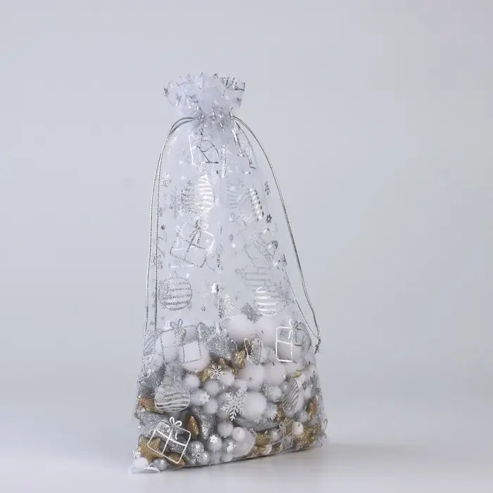 Мешочек подарочный &laquo;Новогодние подарки&raquo;, органза, белый, 20 х 30 см