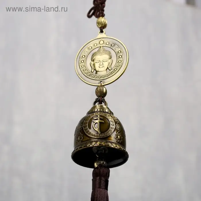 Колокольчик металл "Монета с буддой" 1 колокол d=4,8 см 39х5,3х4,8 см