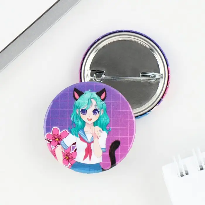 Значок закатной аниме &laquo;Девушка с ушками&raquo;, d=3.8 см