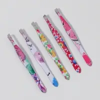 Пинцет скошенный, узкий, 8.5 см, рисунок МИКС