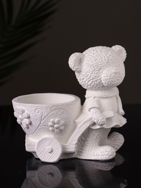 Кашпо "Медведица с тележкой" 10х10х6 см, натуральный