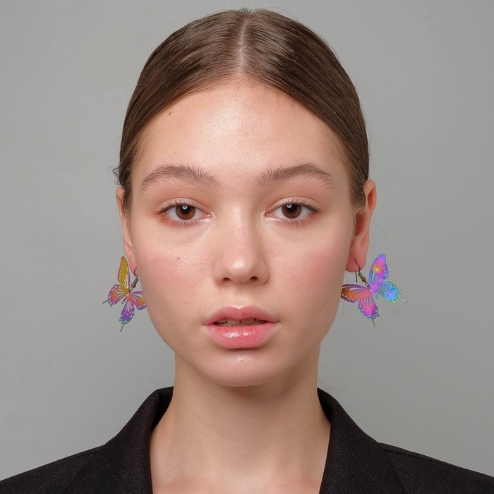 Серьги металл &laquo;Бабочки&raquo; кружевные, цвет бензиновый