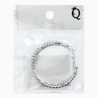 Серьги-кольца со стразами d=4.5 см, белые в серебре