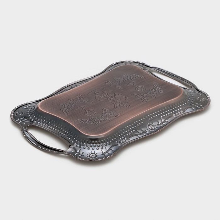 Поднос из нержавеющей стали с ручками &laquo;Изобилие&raquo;, 31&times;20&times;2,5 см, цвет бронзовый