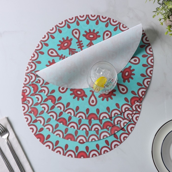 Салфетки сервировочные на стол Доляна &laquo;Колли&raquo;, 4 шт, d=38 см, цвет бирюзовый