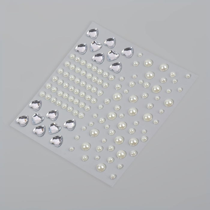 Стразы и жемчуг самоклеящиеся &laquo;Ассорти&raquo;, фигурные, 125 шт на листе, цвет серебряный