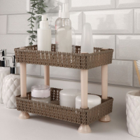 Органайзер для хранения маникюрных/косметических принадлежностей, двухуровневый, 24 &times; 20 &times; 15 см, цвет коричневый/бежевый